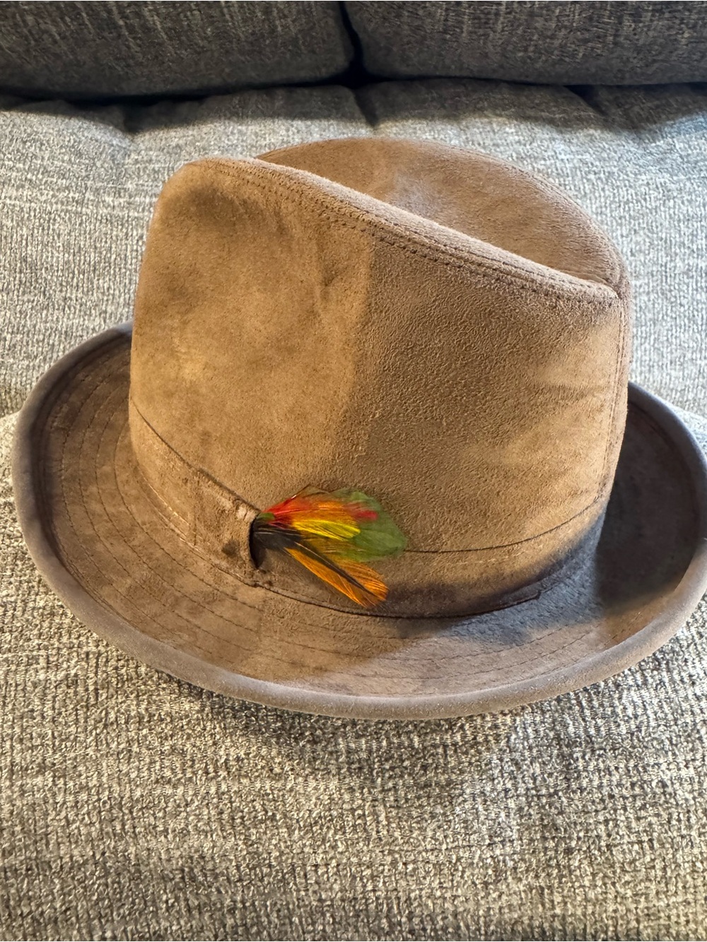Vintage JCPenney Brown Fedora Hat Suede Leather Size 7 1/4 - 7 3/8 - Picture 6 of 9
